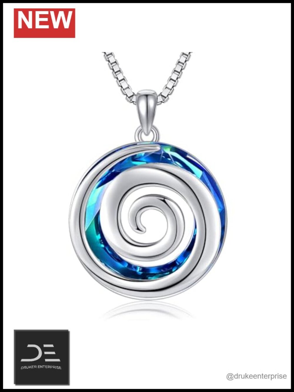 925 Sterling Silver Spiral Swirl Crystal Pendant Necklace Gift